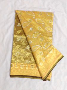 Beautiful Golden Saree with Paisley Motifs