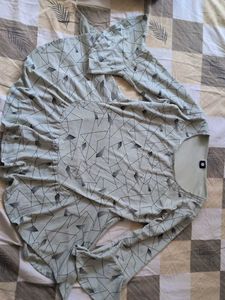 Unique Geometric Print Flared Sleeve Top