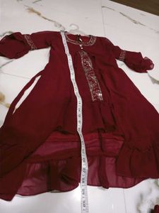 Girls' Maroon Embroidered Kurta Set