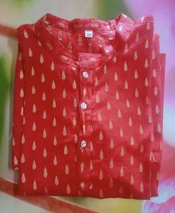Boys' Maroon Colour Cotton Printed Kurta