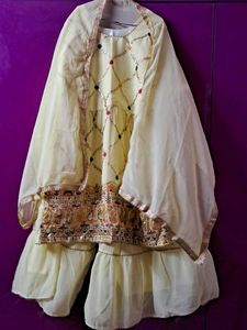 Elegant embroidery Yellow anarkali Kurta with shar