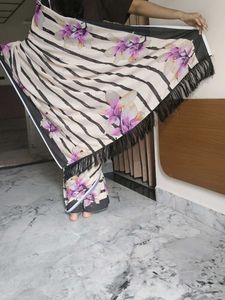 Elegant Striped Floral Saree