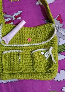 Handmade Crocheted Green Crossbody messnger Bag