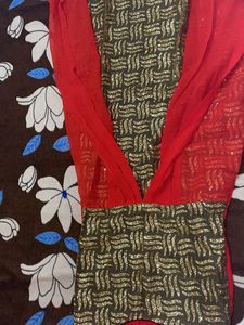 Elegant Red Kurta with Gold Embellishment