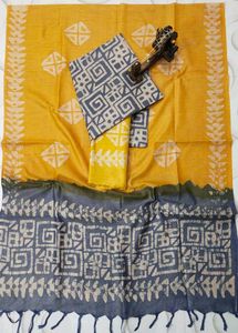 Yellow & Grey Batik Print Kurta Set