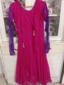 Vibrant Pink &amp; Purple Embroidered Gown