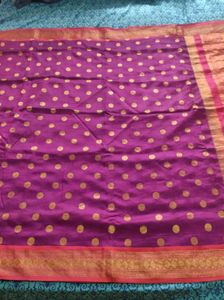 Vibrant Purple Saree with Gold Polka Dots