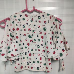 Cute Geometric Print Top &amp; Red Pants Set....