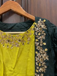 Green Yellow Ethnic dress with attached jacket