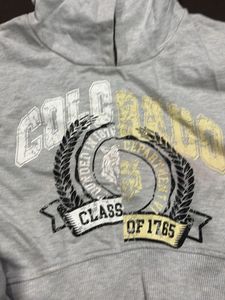 Grey Cropped Hoodie with Vintage Print