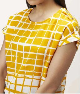 Yellow &amp; White Grid Print Top
