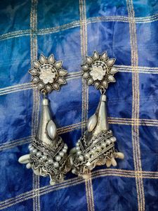 Oxidized Jhumka Earrings with Pearls
