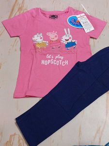 5-6 year Peppa Pig Girls Pink T-Shirt and Blue Pan