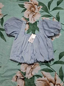Shein square neck Chic Blue Puff Sleeve Top