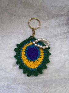 Crochet Peacock Feather Keychain