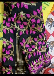 Beautiful Black Saree with Pink &amp; Gold