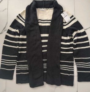 Striped Cardigan with Scarf