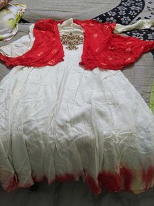 Elegant White Kurta Set with Red Jacket
