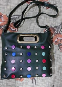 Stylish Dark Green Studded Handbag