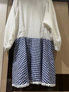 Chic White &amp; Blue Gingham Dress
