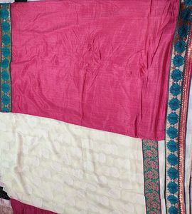 Elegant Pink &amp; Cream Silk Saree