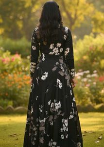 Floral Print Black Ethnic Gown 'M' SIZE