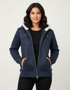Navy Fur Hooded Jacket
