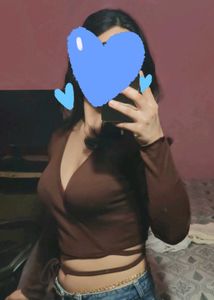 Brown Long Sleeve Wrap Top