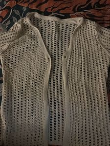 Cream Crochet Open Front Cardigan
