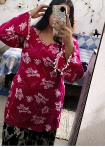 Vibrant Pink Floral Print Kurta