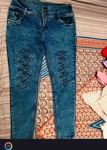 Stylish Blue Jeans with Heart Design