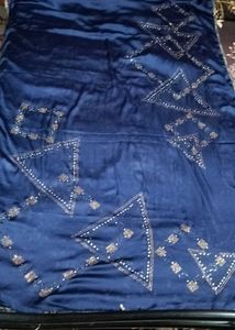 Elegant Royal Blue Saree with Gold Embellishments