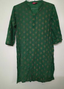 Green kurta with gold print