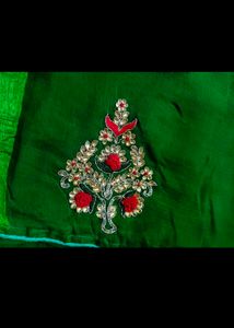 Elegant Green Embroidered Saree