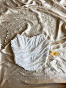 Chic White Ruched Bustier Top