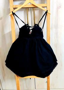 Chic Black Lace-Up Mini Dress size-24