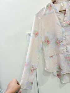Sheer Floral Print V-Neck Tunic Top