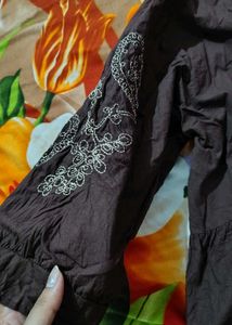 Brown Embroidered Peplum crop Top