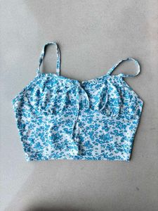 I. Blue Floral Crop Top