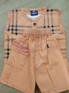 Cute Orange Checkered Shirt &amp; Shorts Set