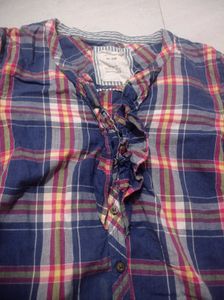 Women's Plaid Ruffle Long Sleeve Top