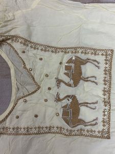 Cream Embroidered Kurta with Camel Motif