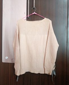 Cream Lace-Up Sweater
