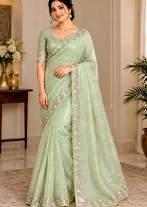 Elegant Pastel Green Embroidered Saree