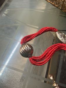 Bohemian Red Beaded Necklace &amp; Tassels
