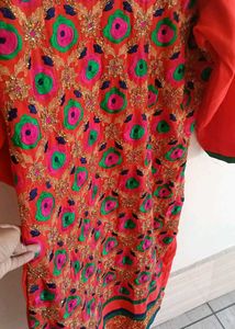 Embroidered Orange Kurta