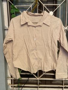 Striped Button-Up Cropped Shirt length 19