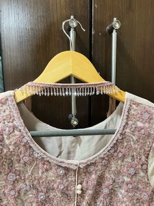 Embroidered Pink Kurti with Beaded Neckline