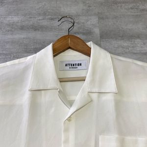 Men's Cream Short Sleeve Camp Collar Shirt