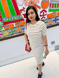 Striped Ribbed Knit Midi Dress